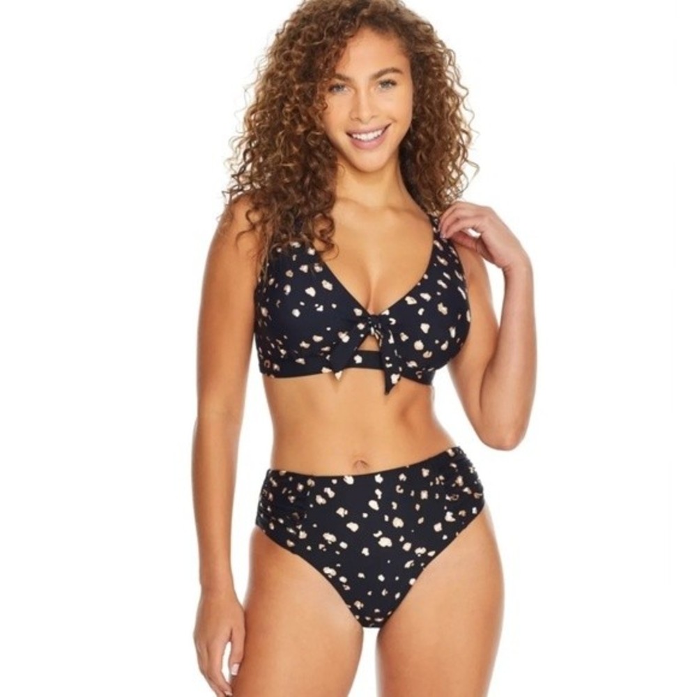 Birdsong Wildside Rose Gold Tie Front Bikini Swimsuit Set Black 32DD